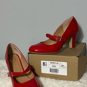 Elegant Red Double Strap Heels